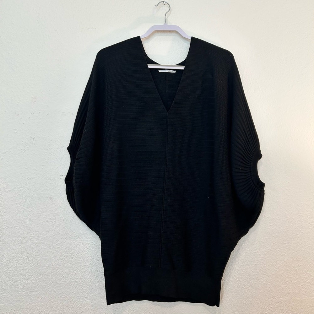 Black V-Neck Batwing Sweater